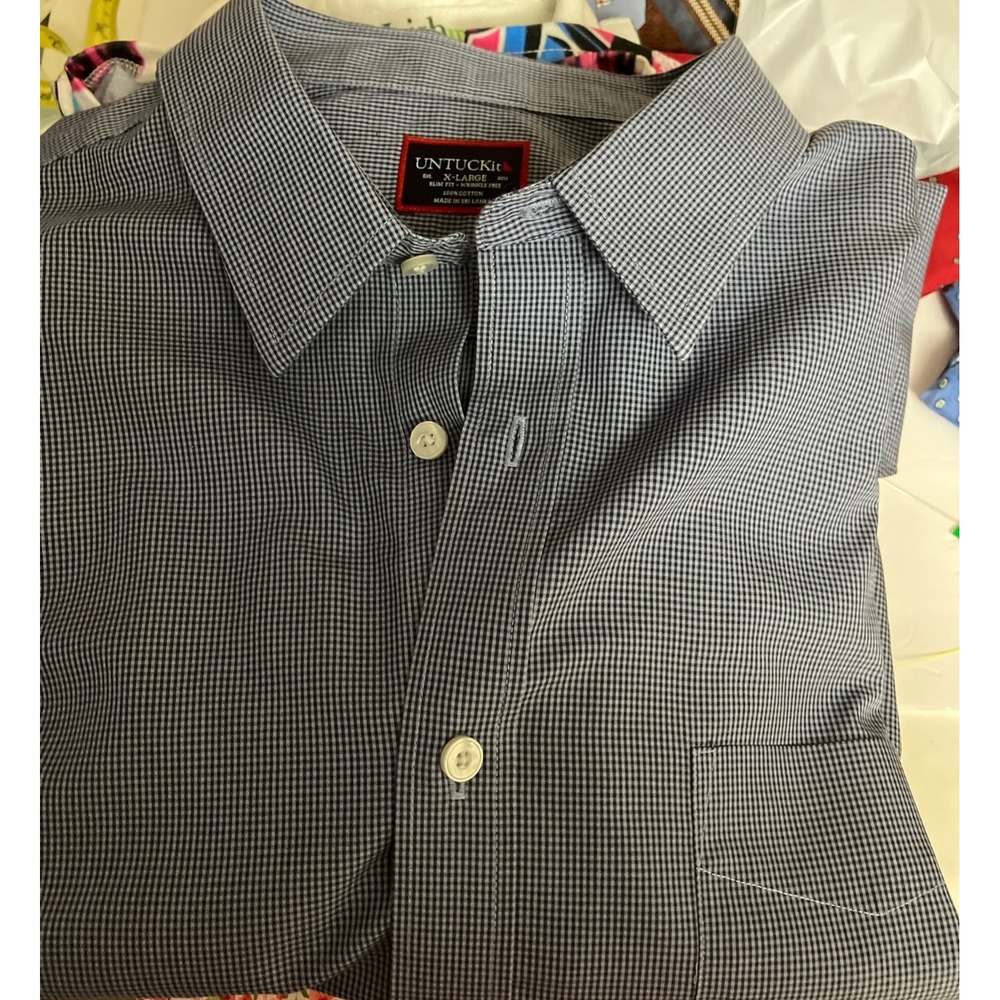 UNTUCKit Button Down Mens XL Blue Excellent Slim Fit Wrinkle Free Micro Check - Picture 10 of 10
